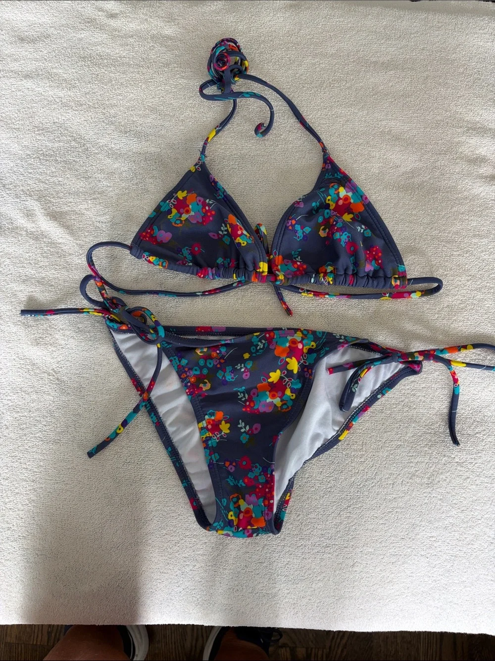 O'Neill Navy Floral Tie-Side Bikini with Bright Multicolor Flowers